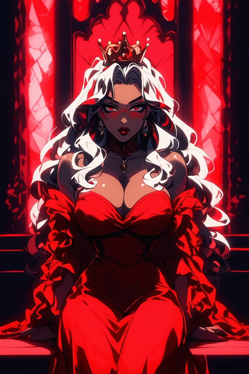 Tan Skin, Red Gown, Sentada Hentai IA