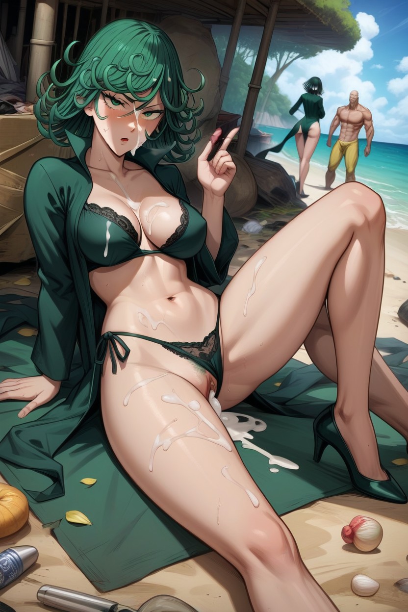 Trash Room, Wide Angle, Womentastumaki With Green Hair From One Punch Man AI Porn