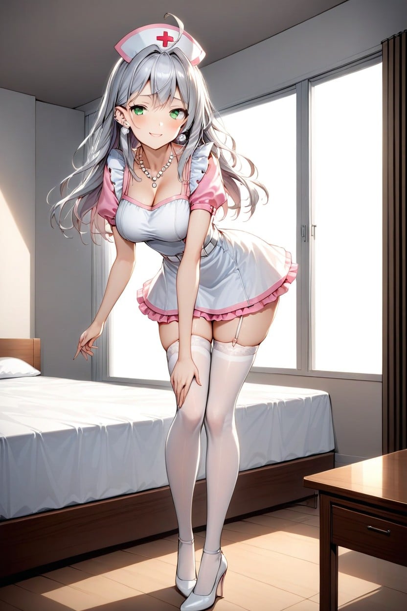 Woman, Warm Soft Lighting, Standing Against Bed Hentai AI Porn