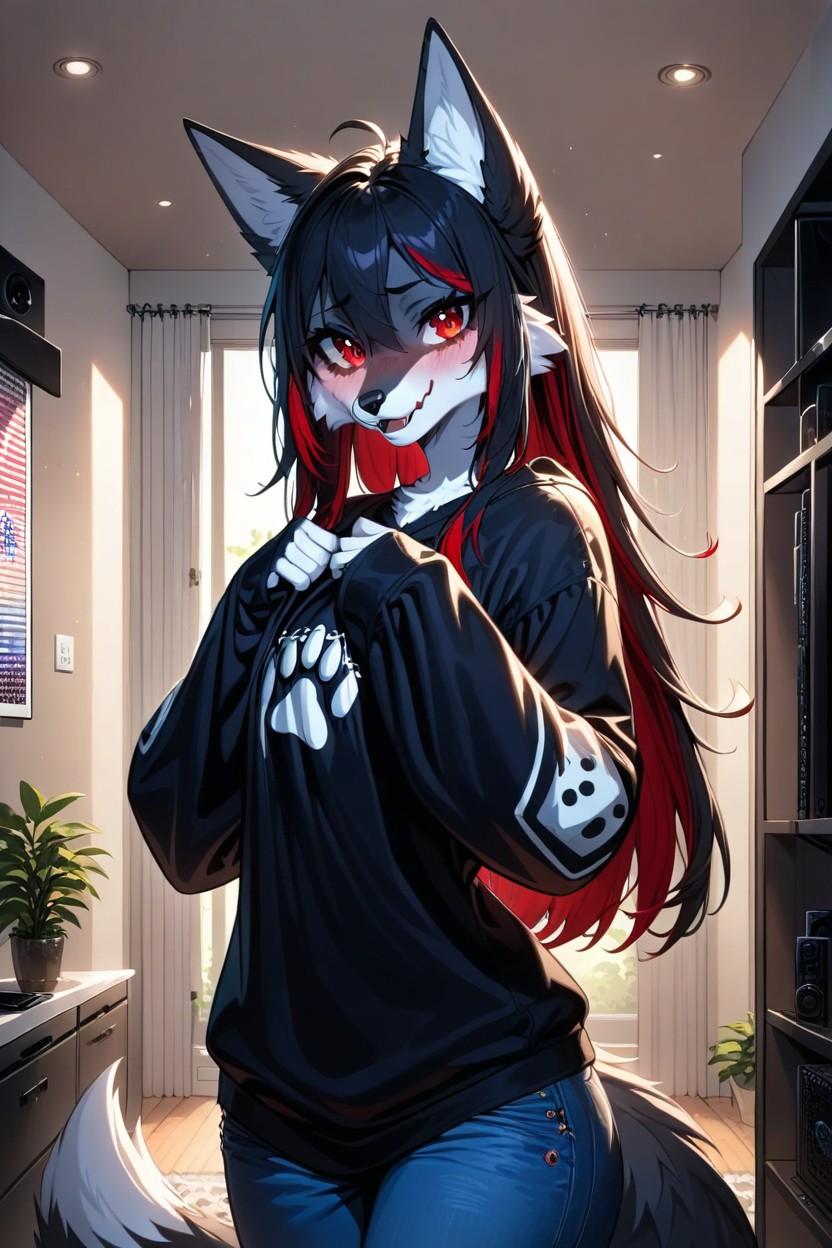 Niedlich, Noir, Dünn Furry KI Porno