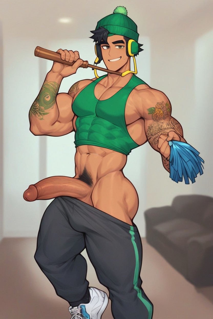 Posing, Living Room, Thick Penis AI Gay Porn