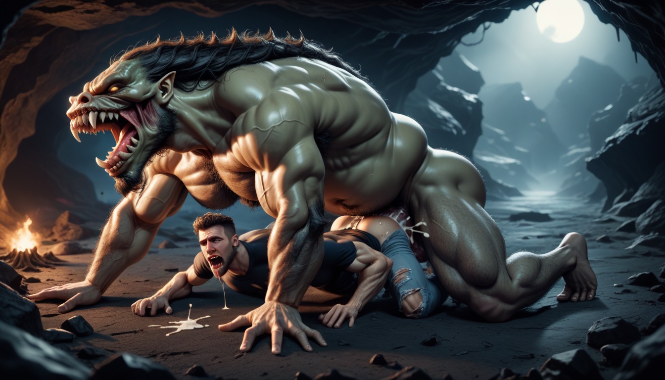 Night, Giant Monster, Drowning In Sperm AI Gay Porn