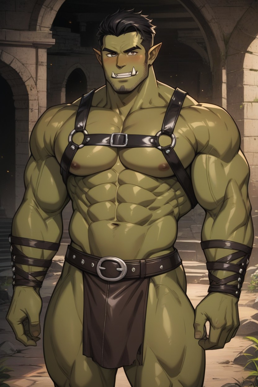 Rugged, Warm Light, Green Skin AI Gay Porn