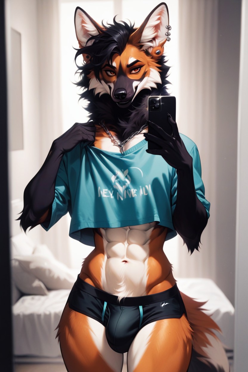 フィット, カラフルな髪, Black Briefs ファーリーAIエロ