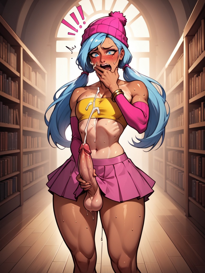 Light Blue Hair, Feminine Male, Large Shemale AI Porn
