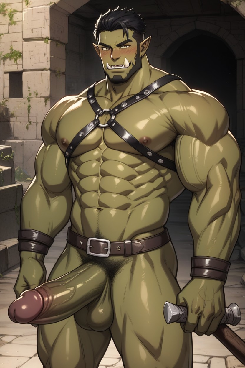 Warm Light, Muscular, Green Skin AI Gay Porn