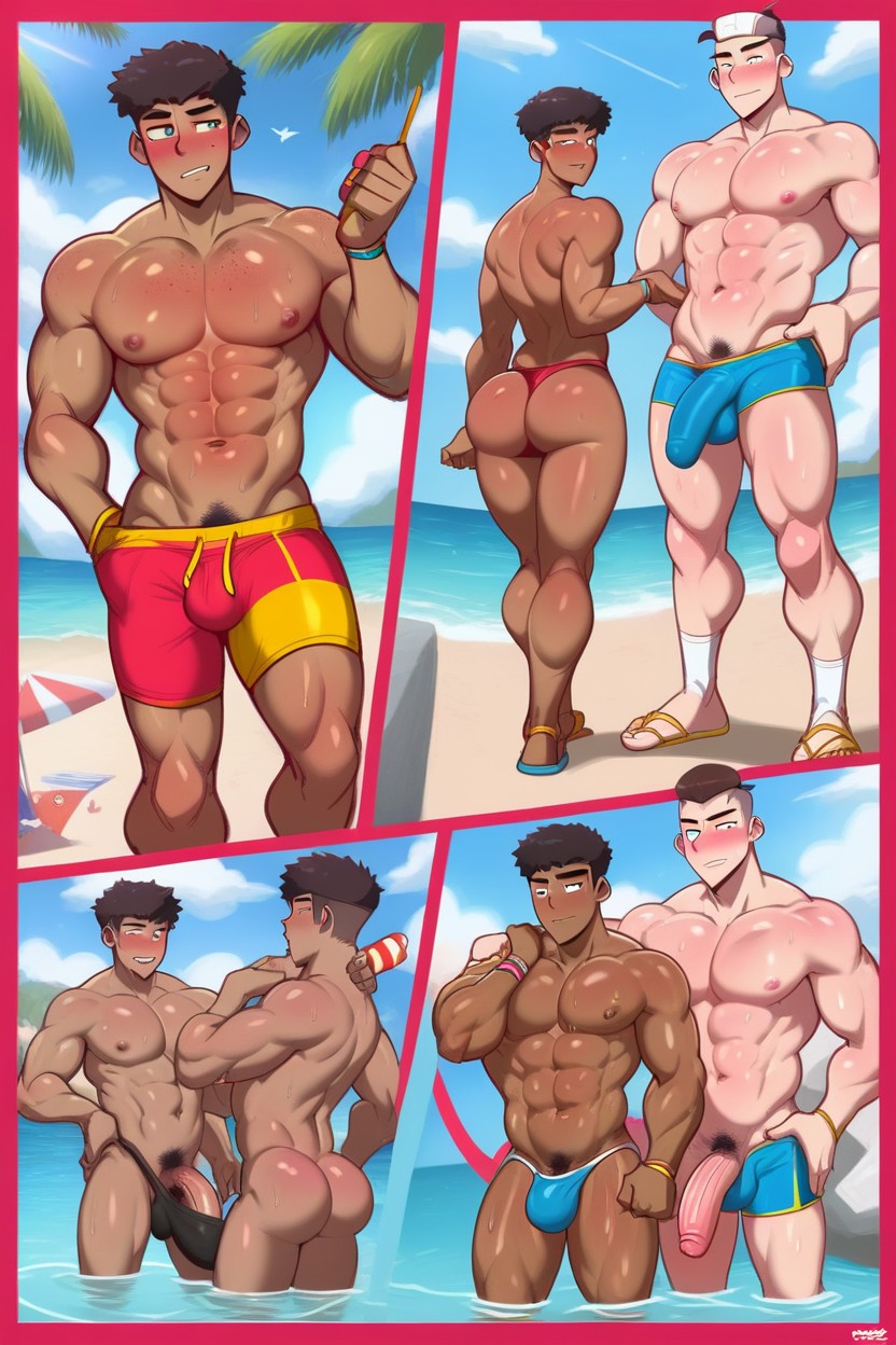 Smug Expression, Beach, 18+ AI Gay Porn