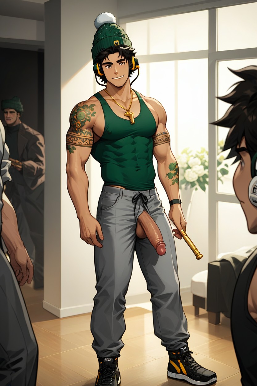 Countryhumans, Black Hair, Showing The Abs AI Gay Porn