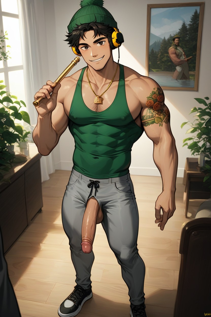 Defined Toned Latino, 1 Person, Mischievous Smile AI Gay Porn
