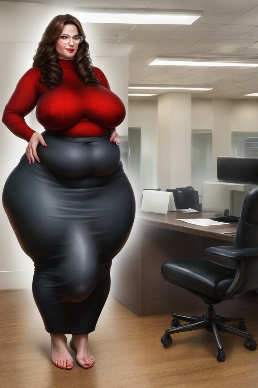Brunette, Thick Cock Cover By A Long Skirt, Office AI Porn