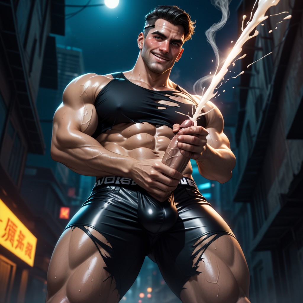 Pelo Negro, Corto, Sudada Porno gay IA