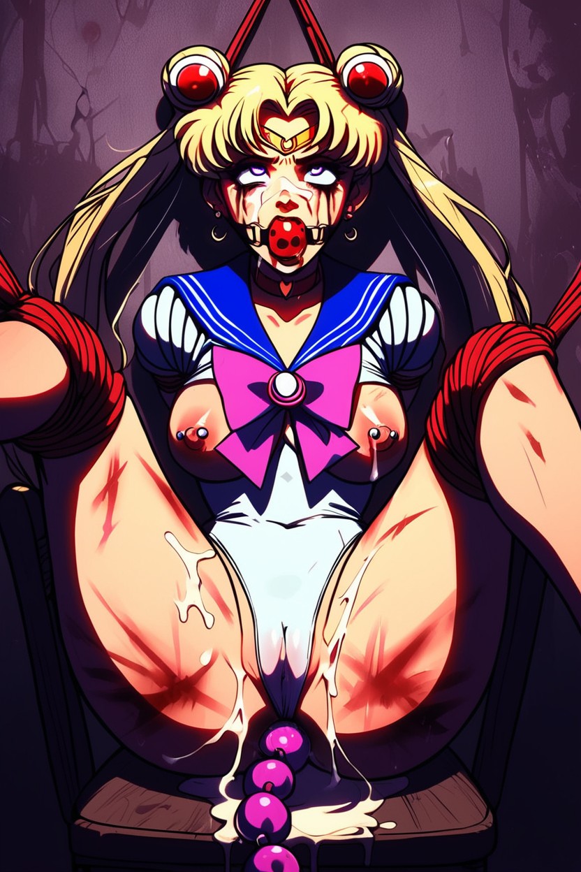 Rope Holding Hair Down, Cum On Nipples, Dynamic Hentai AI Porn