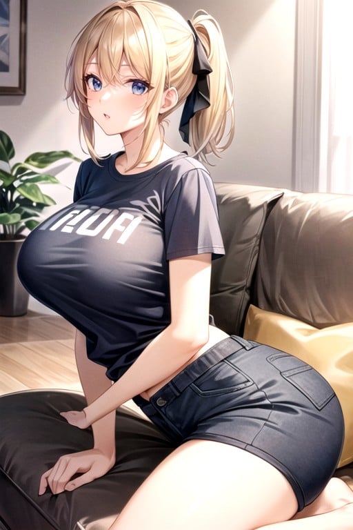 T Shirt And Shorts, 18+, Blonde HairAI黃漫