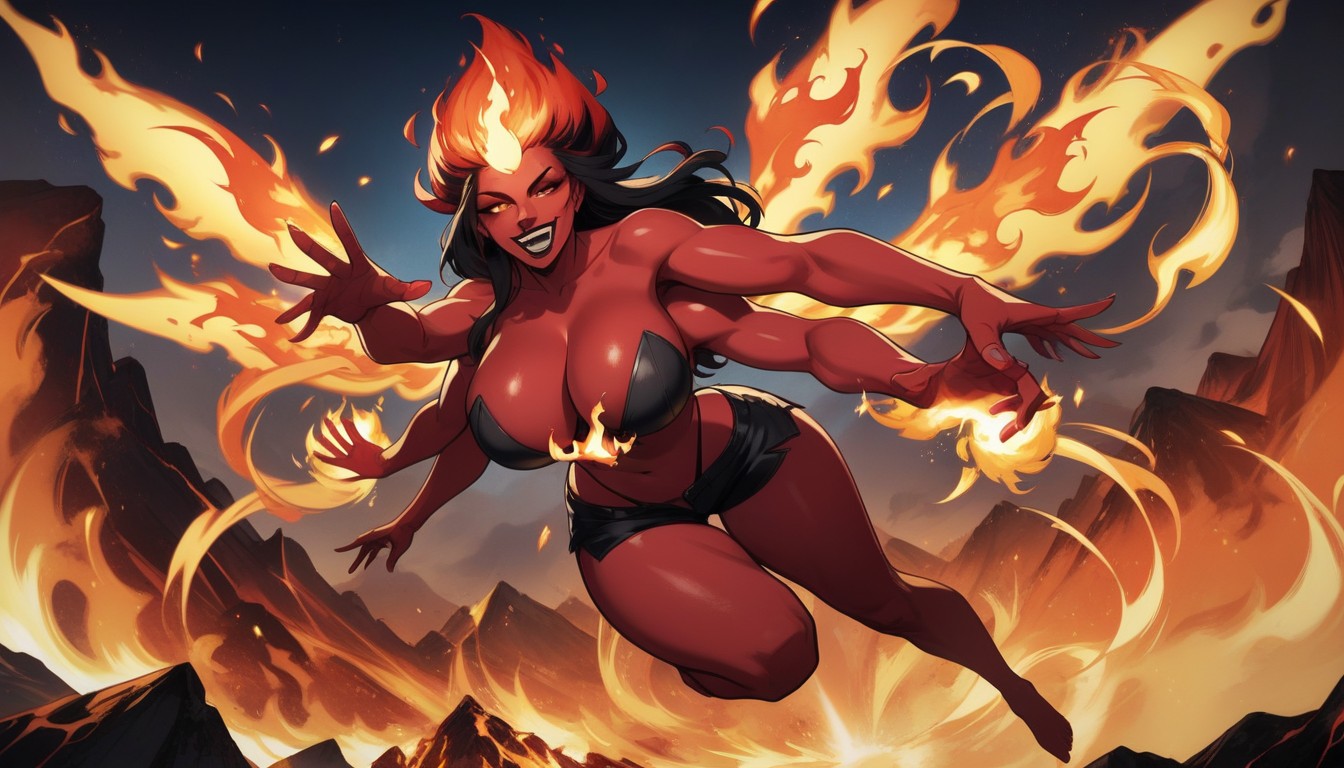 Flame Magic, Exposed Waist, Smiling Hentai AI Porn