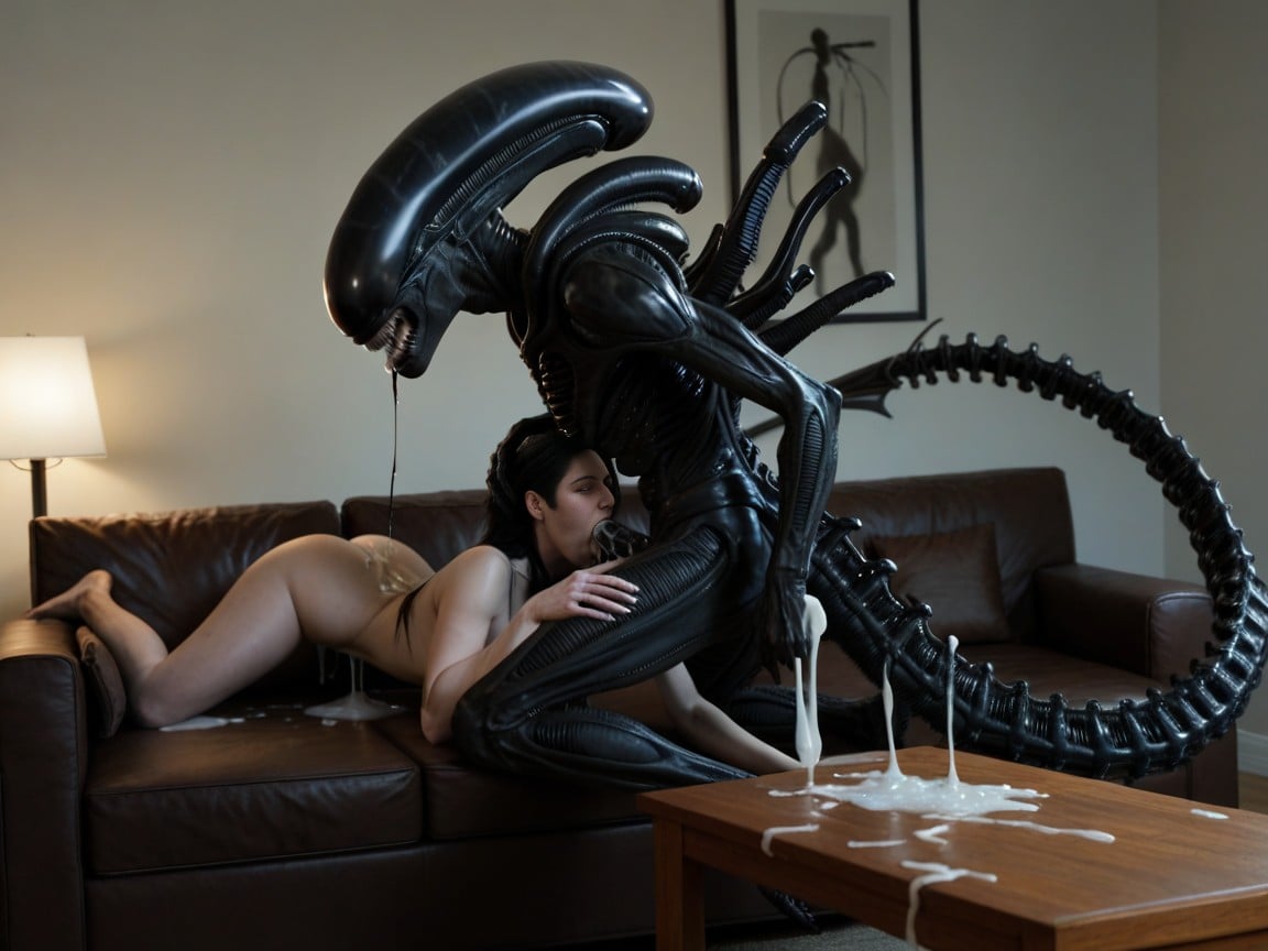 Full Body, Cum Pulling The Thread, Sharp Teeth Alignment By Xenomorph Furry AI Porn