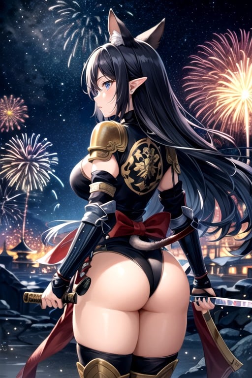 Night, Many Aerial Fireworks, ElfPorno IA Hentai