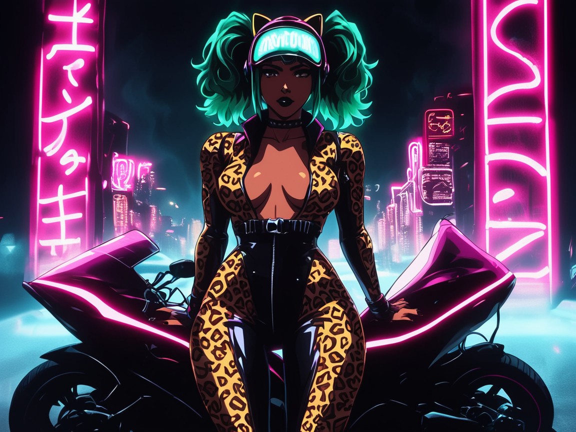 Long Sleeves, Leopard Print Motorcycle, Wide Round Hips Hentai AI Porn