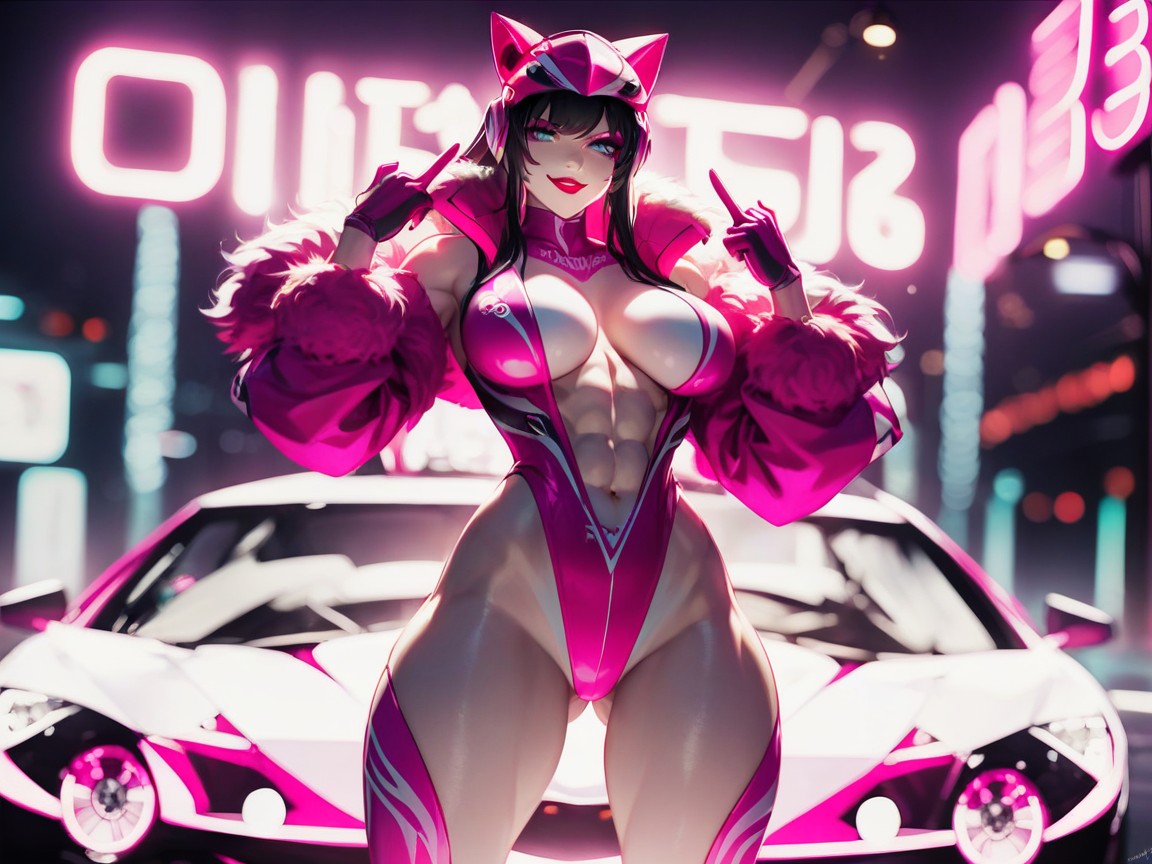 Pink Under Glow Neon Lights, Smug, Wide Ass Cheeks AI Porn