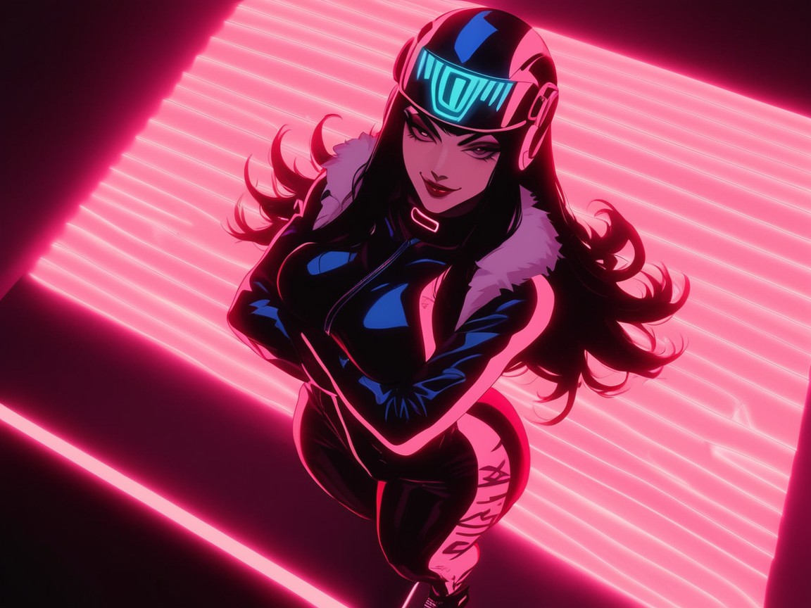 Nsfw, Wearing A Pink Racing Suit With Fur Trim, Saturated Colors Hentai IA