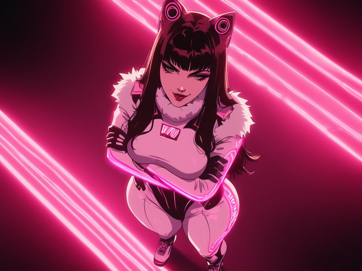 Hips Wider Than Shoulders, Futuristic Effects, Pink Under Glow Neon Lights Hentai AI Porn