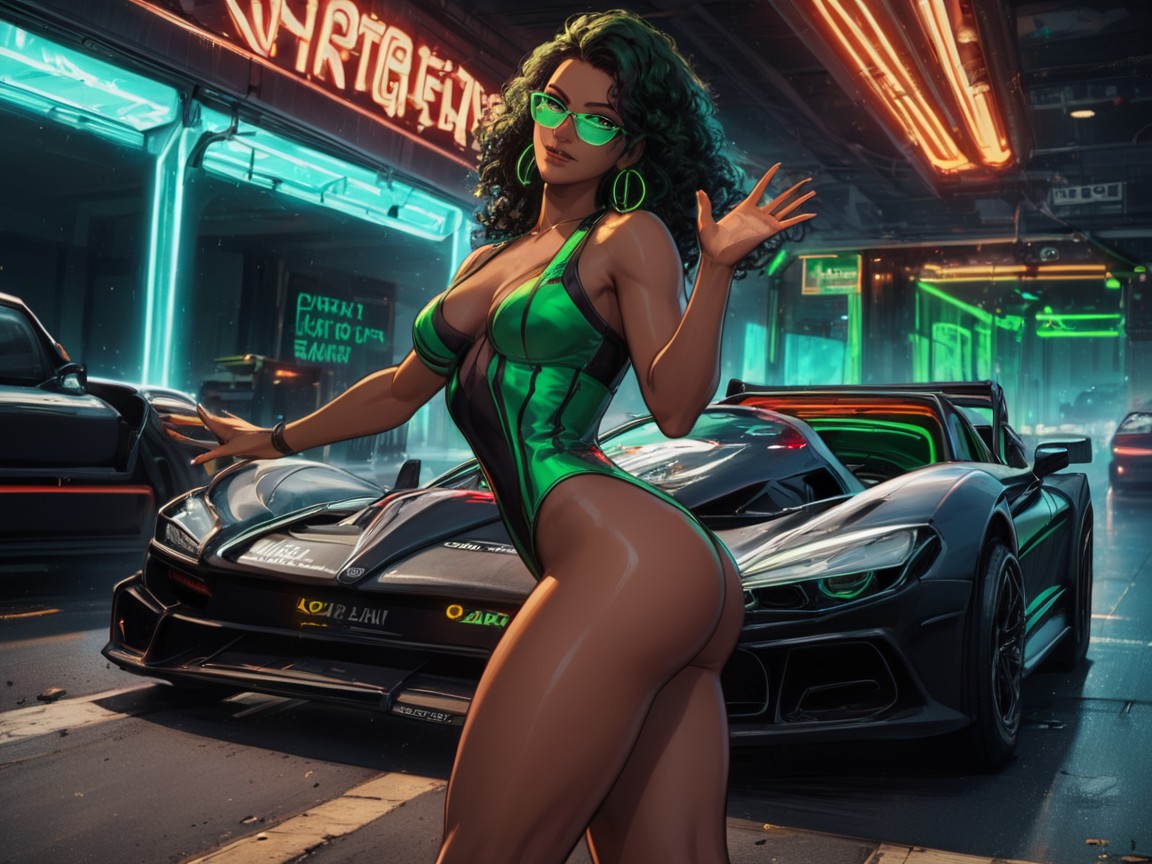 Black Curly Hair, Squared Ass, Squared Chest Width ラティーナAIエロ