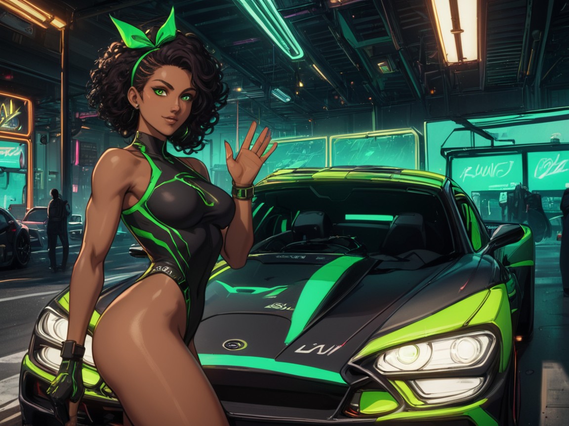 Pulsing Digital Patterns On Car, Hips Proportionate To Chest, Electric Race Car Porno IA Latina