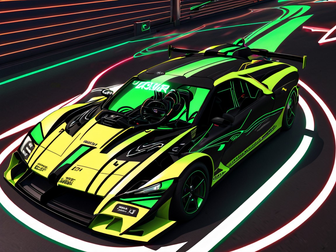 Holographic Interface On Car, 누아르, Circuit Board Green Paintjob On Car 라틴 AI 야짤