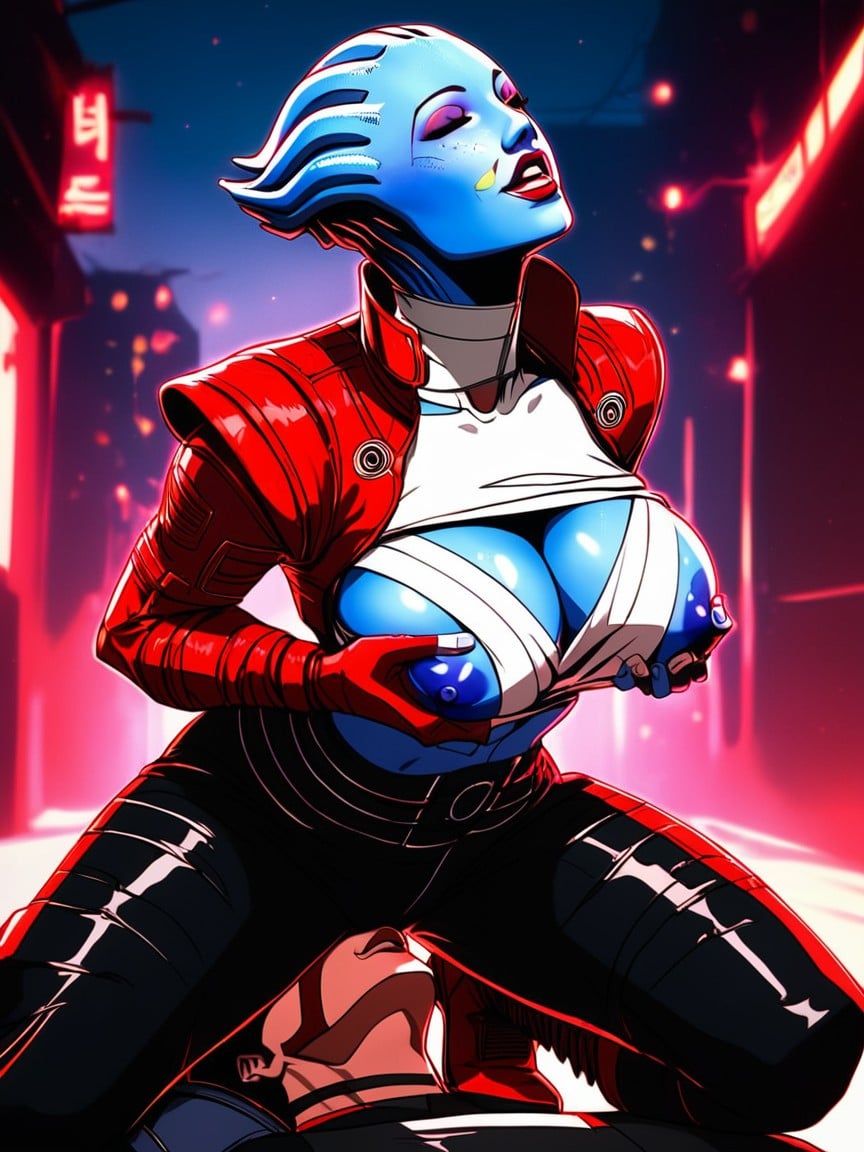 Classic Anime X Art Style, Alley Way, Red Leather Cyberpunk Jacket AI Porn