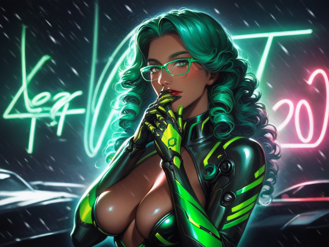 Circuit Board Green Paintjob On Car, Squared Hips, Squared Breast Width AI Porn