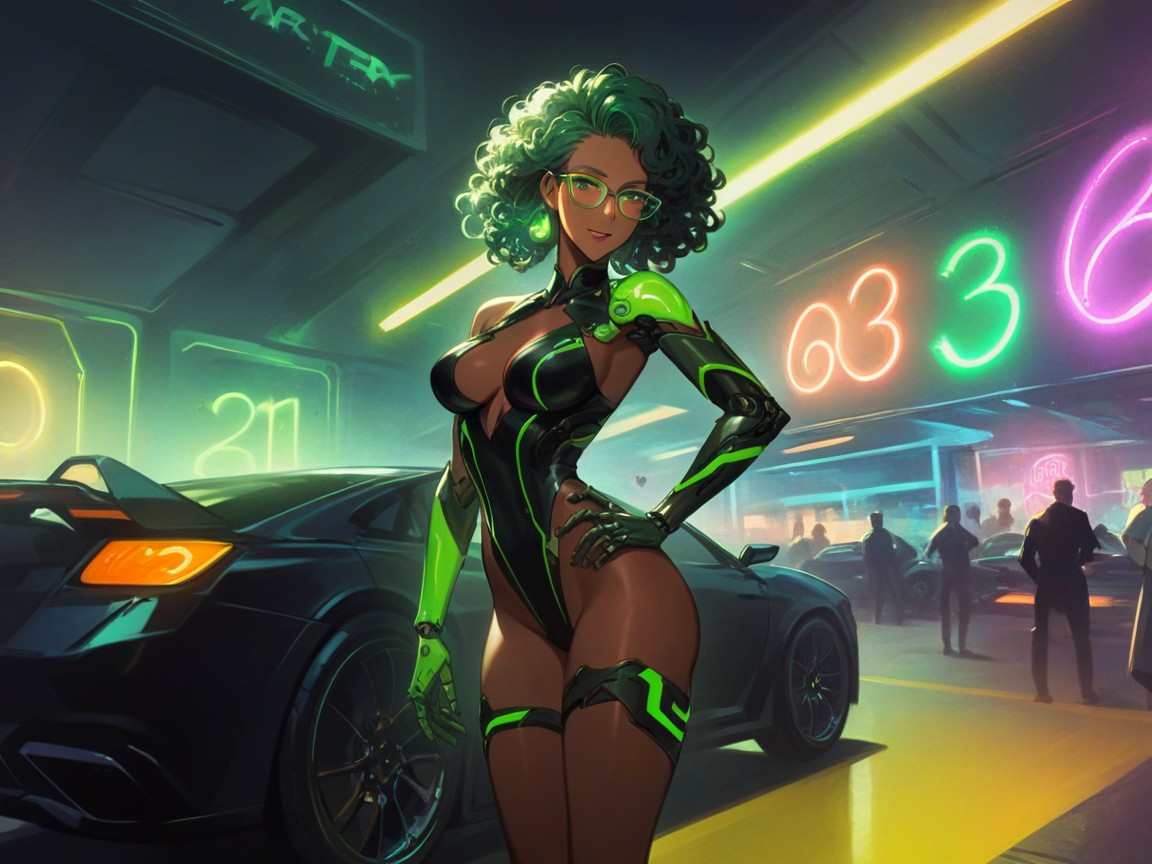 Green Neon Light Trail, Wide Proportionate Waist, Squared Breast Width Porno IA