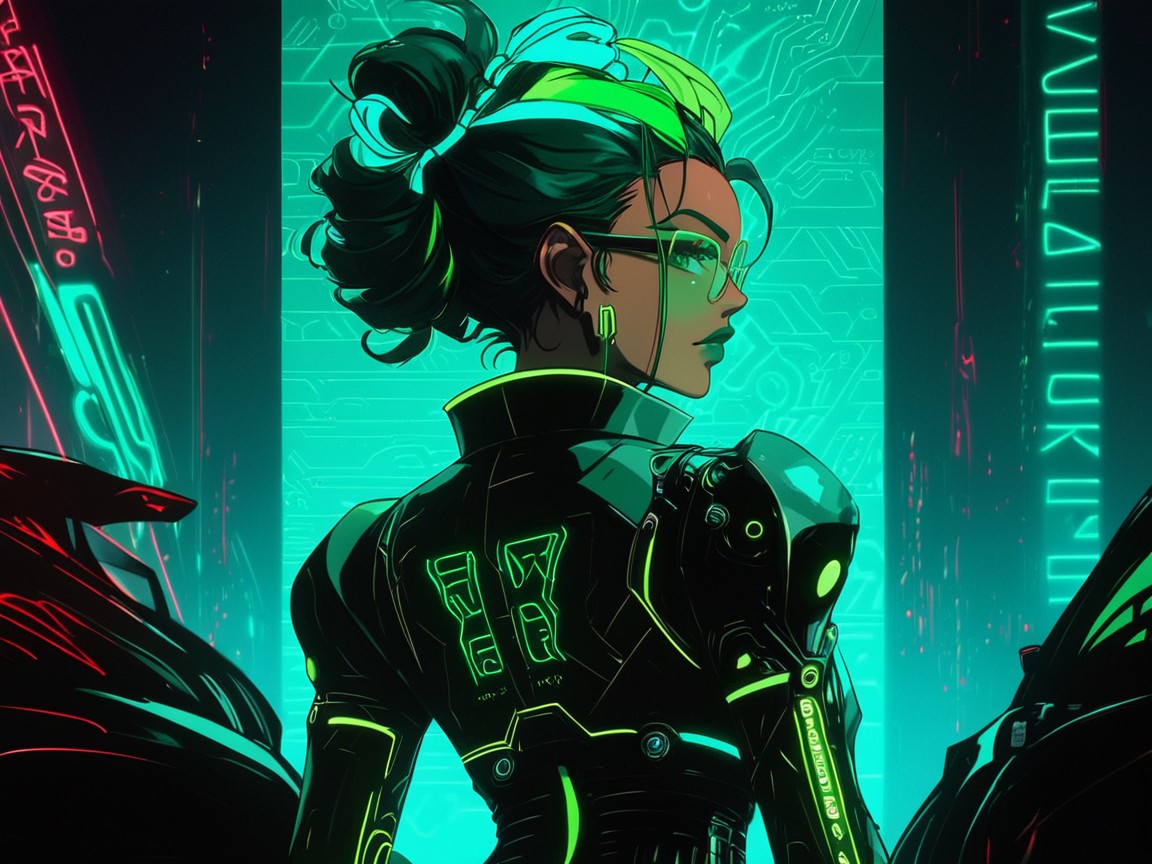 Circuit Board Green Paintjob On Car, Green Robotic Futuristic Race Car Background, Hips Proportionate To Chest Hentai AI Porn