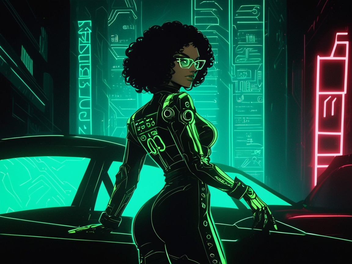 Holograms On Car, Squared Torso, Green Hair Ribbon Hentai AI Porn