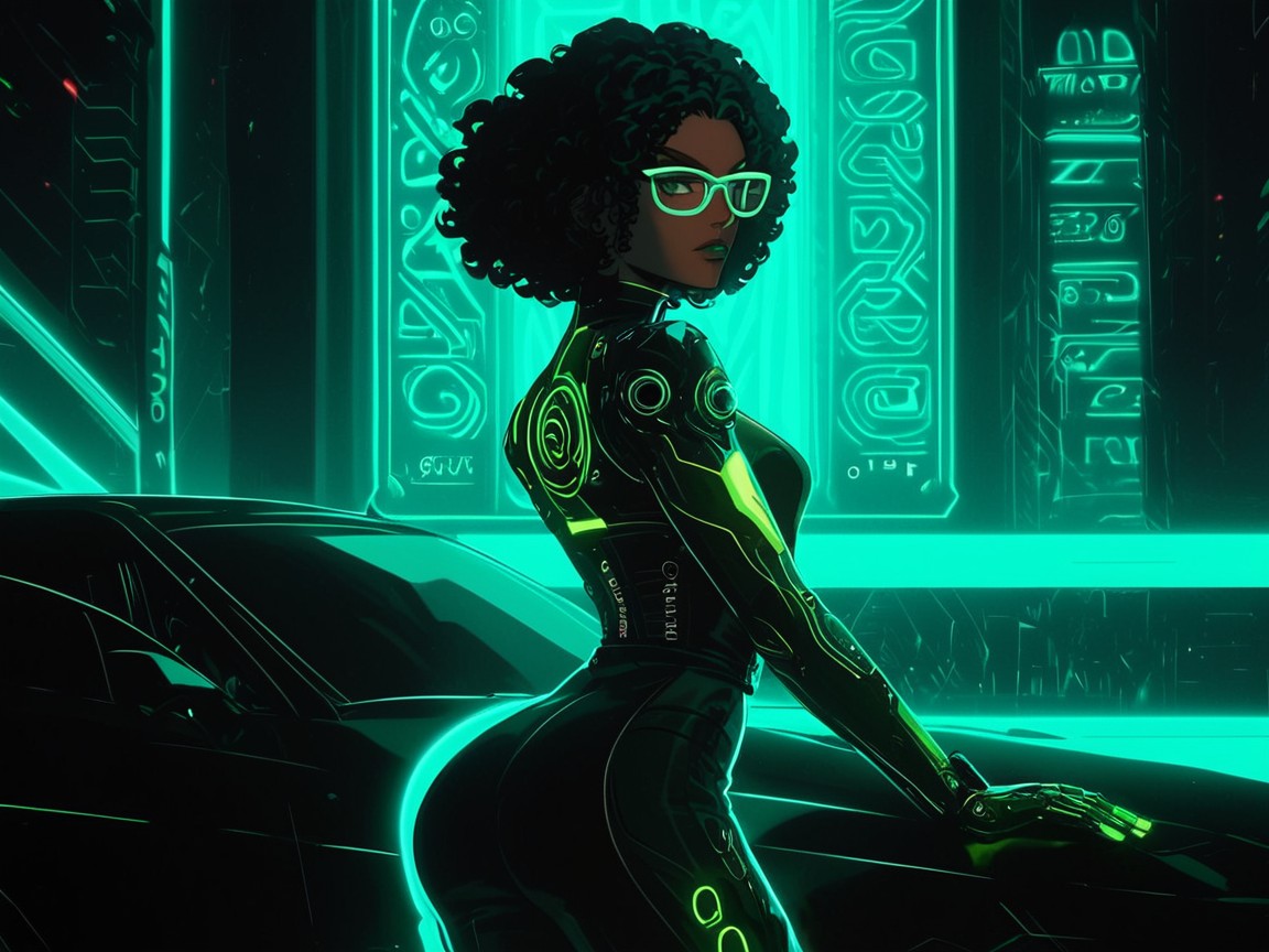 Green Neon Light Trail, Squared Chest Width, Squared Ass Hentai IA