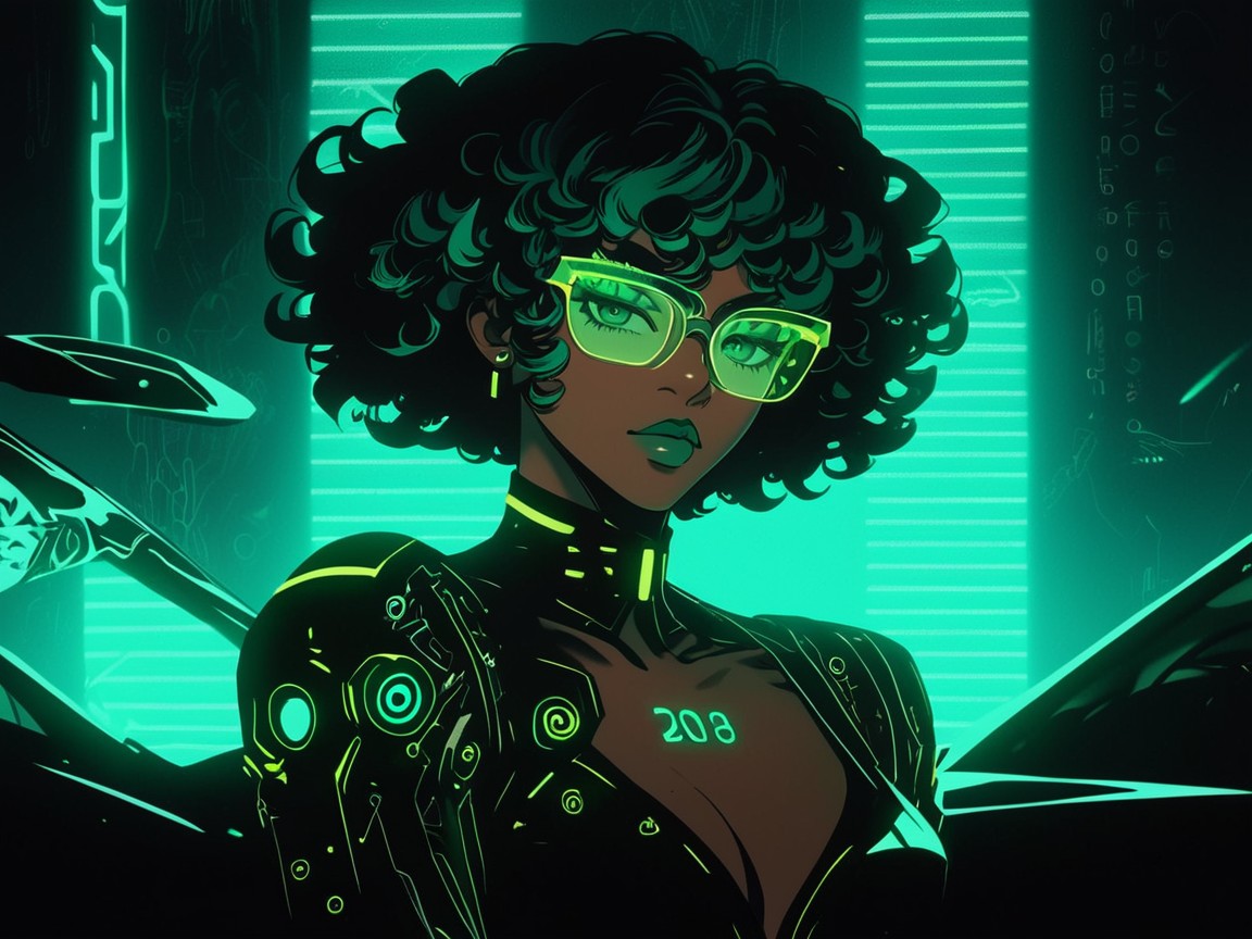 Futuristic Effects, Hips Proportionate To Chest, Circuit Board Green Paintjob On Car Hentai IA