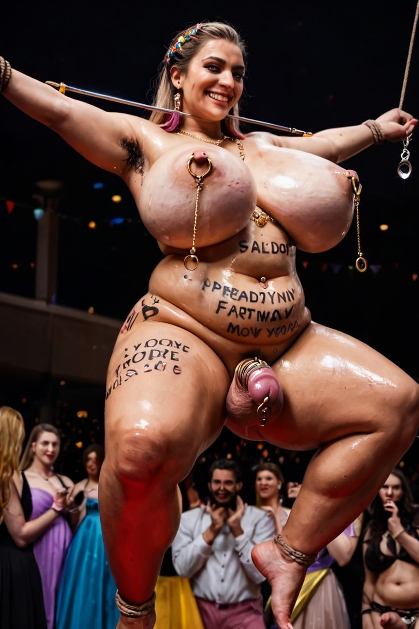 In A Parade, Oiled Skin, Stomach Piercing Porno shemale IA