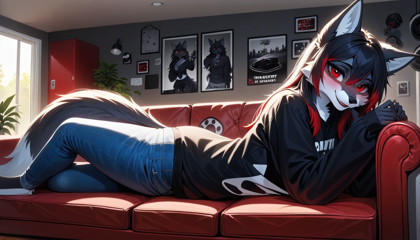 Red Highlights, Ojos Rojos, Only Two Ears Furry IA