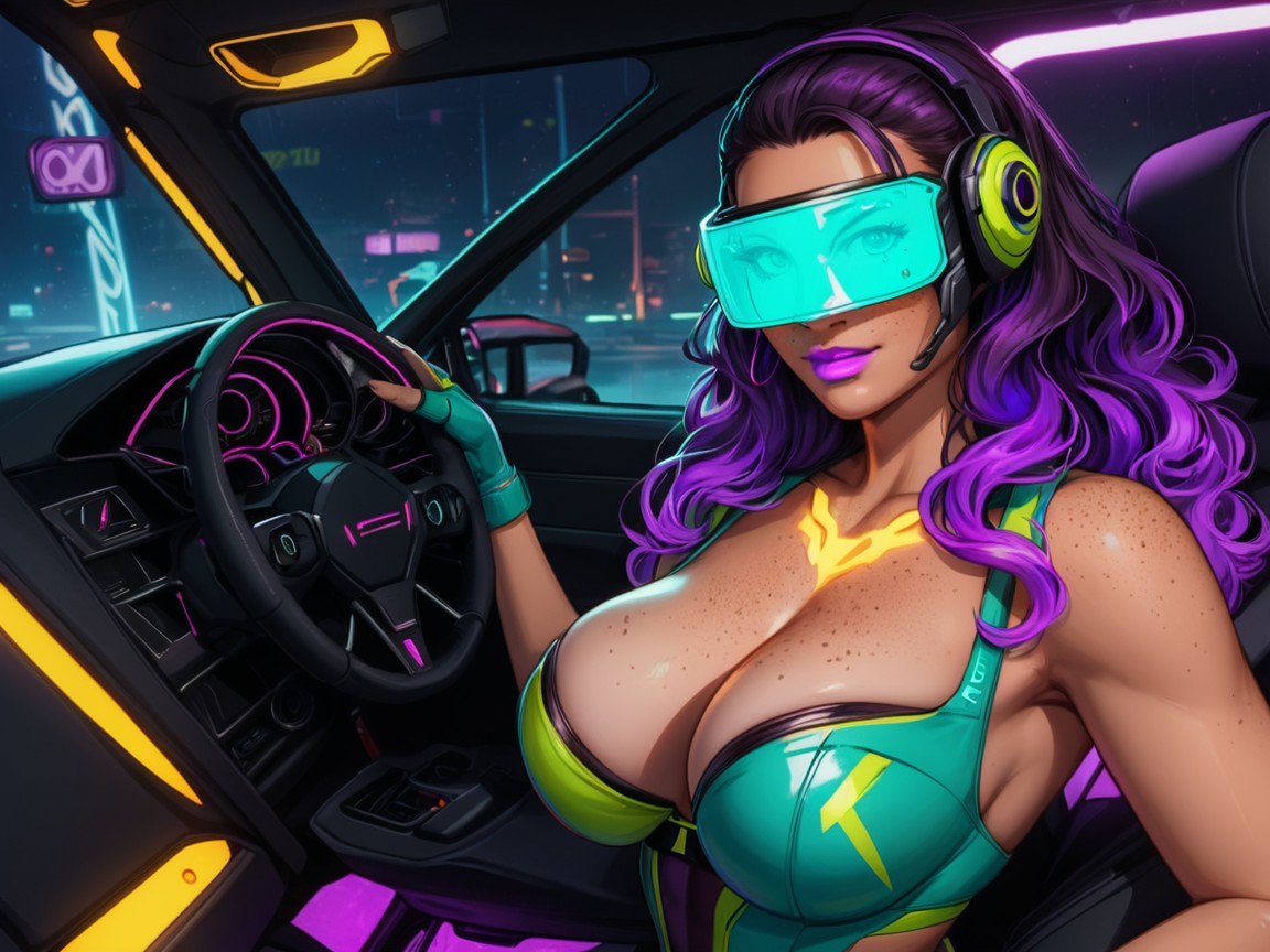 Purple Neon Light Trail, Ombre Douce, Freckles On Breasts Porno IA Latina