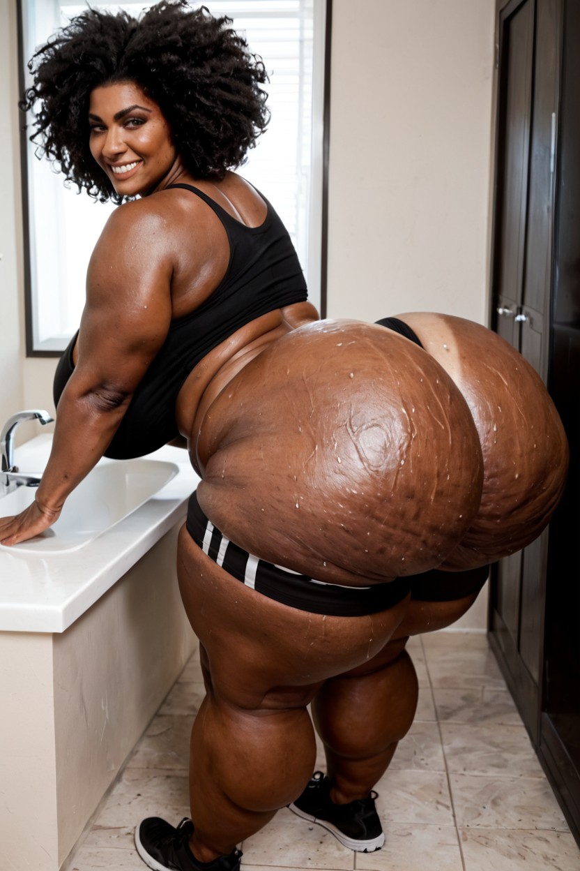 Heavy Tan Lines, Bending Over, Ssbbw Massive Ass Extreme Wide Hips Ebony AI Porn