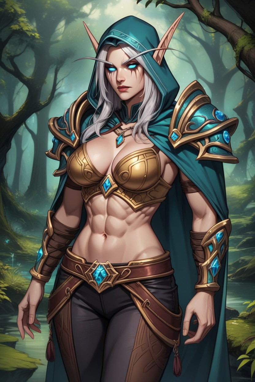 Silver Bow In Hands, Forest, Correct Number Of Limbs AI Porn