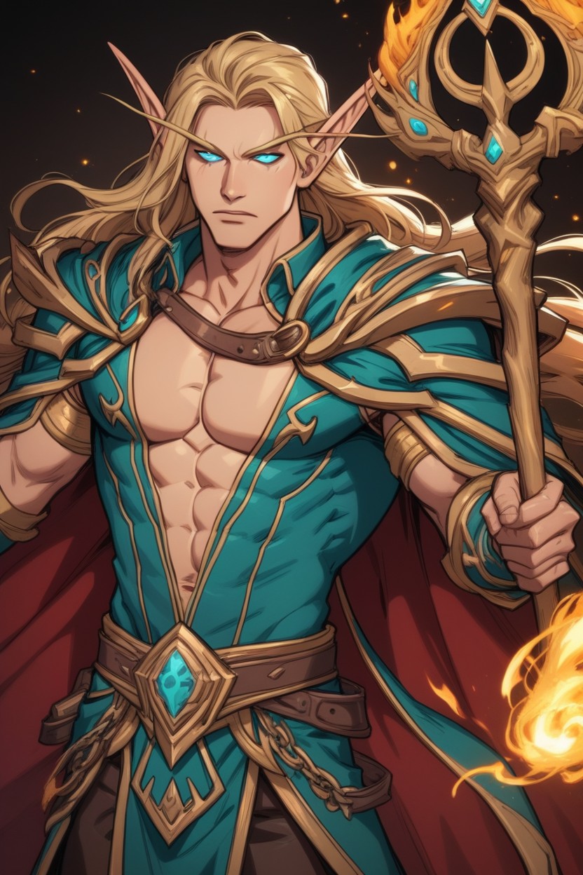 Angry, Fire And Flame On The Background, Focus On Eyes AI Gay Porn