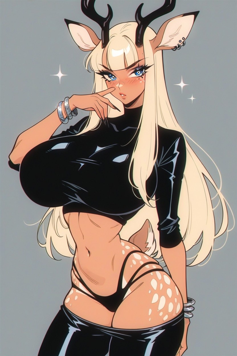 Tight Clothing Thigh High Stiletto Heels, Huge Breasts, Deer Spots Hentai AI Porn