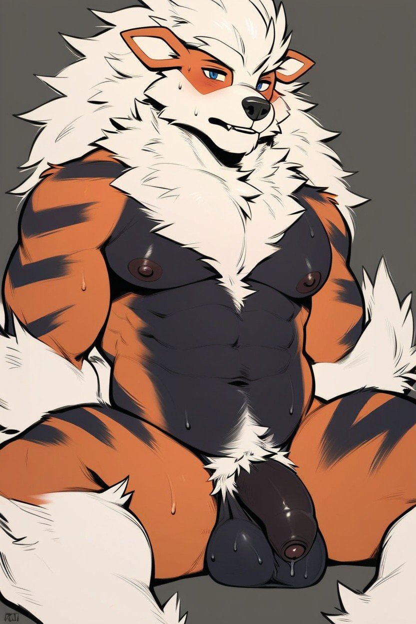 18+, Arcanine From Pokemon Sitting Down And Spreading His Legs To Present His Fat Flaccid Sweaty Uncircumcised Penis With Foreskin And His Saggy Sweaty BallsAI獸人黃片