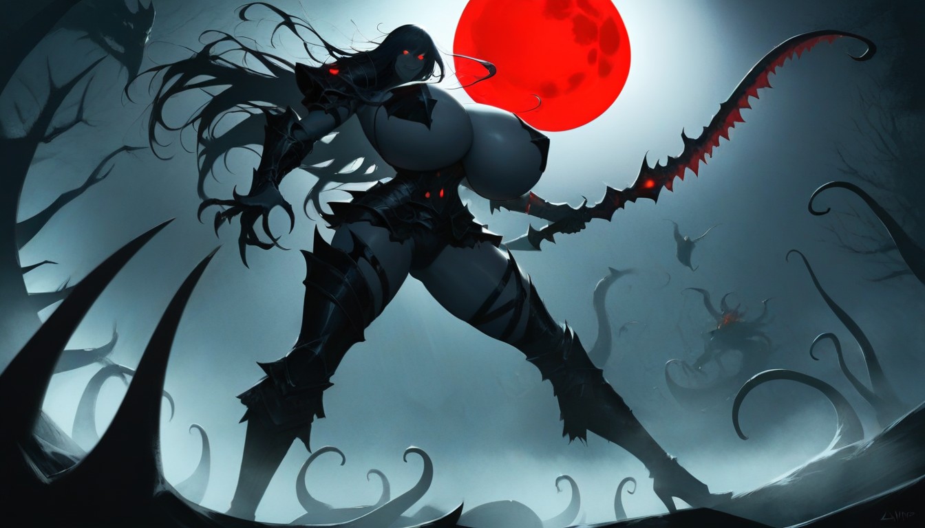 Waist, Dark Forest, Hair Bangs Covering One Eye Hentai AI Porn