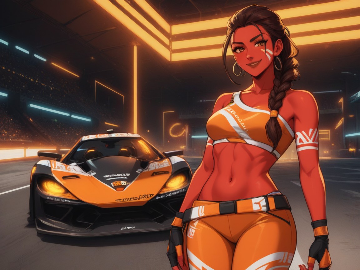 High Brightness Effect, 1 Persona, Orange Under Glow Neon Lights Porno latina IA