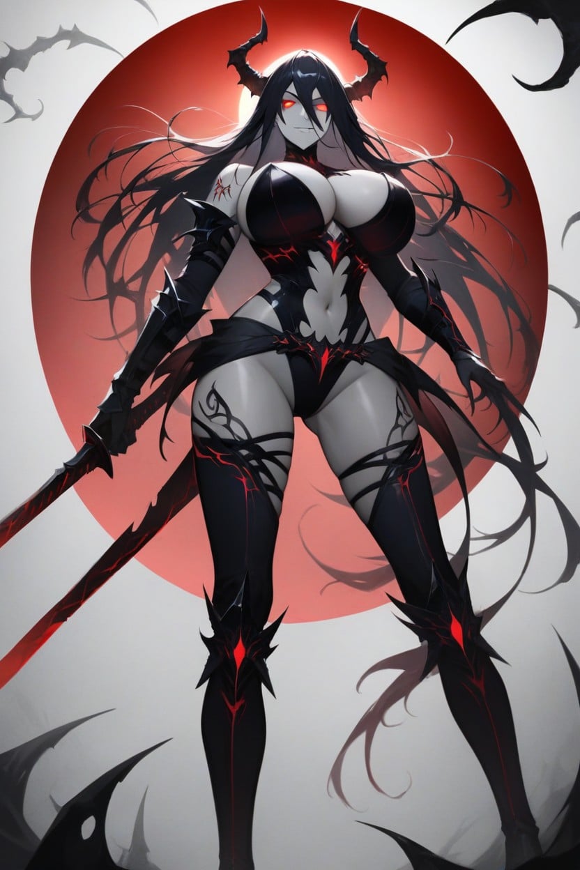 Arm Length Evil Knight Gauntlets, Noble Monster Woman Knight, Evil Demon Style Sword In Left Hand Hentai AI Porn