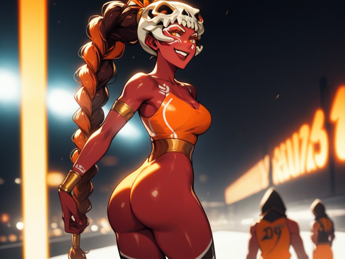 Skull Hood Ornament, Woman Leaning Against Race Car, Nsfw AI Porn