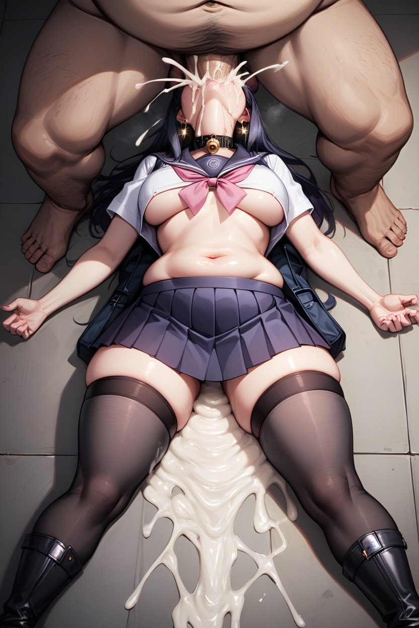 Screaming Loudly Intense, Excessive Cum Mouth, Next To Huge Guys Standing AI Porn