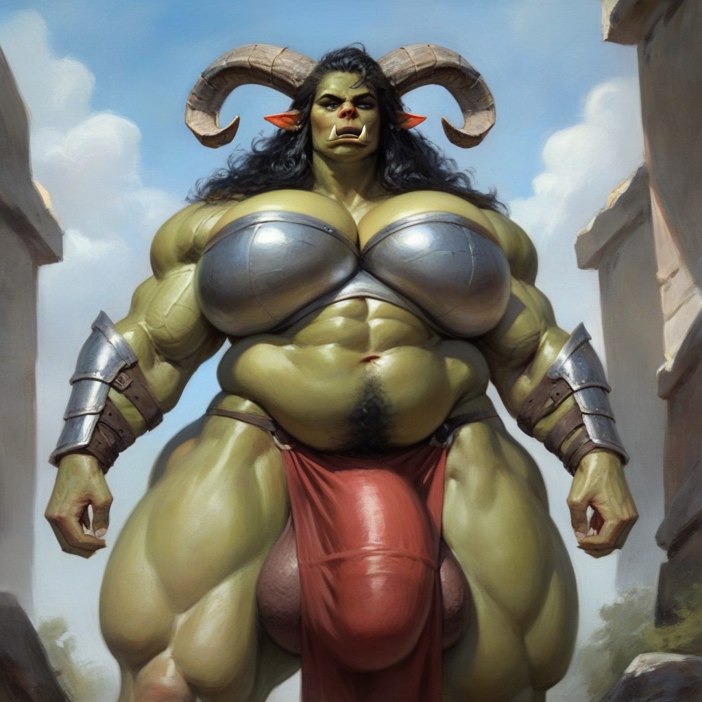 Grey Orc, Muscular, Messy Hair Shemale AI Porn