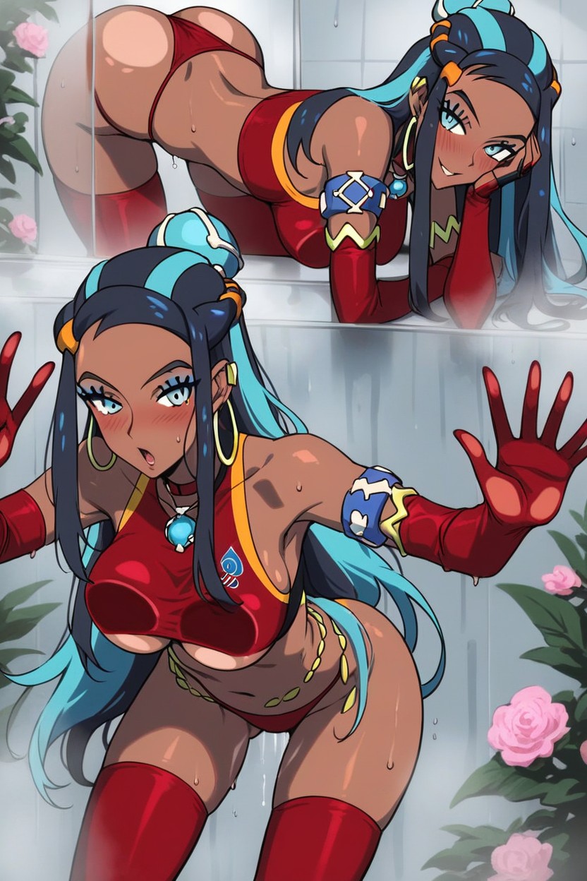 Red Gold Trim Stockings, Big Rounded Tits, Choker Hentai AI Porn