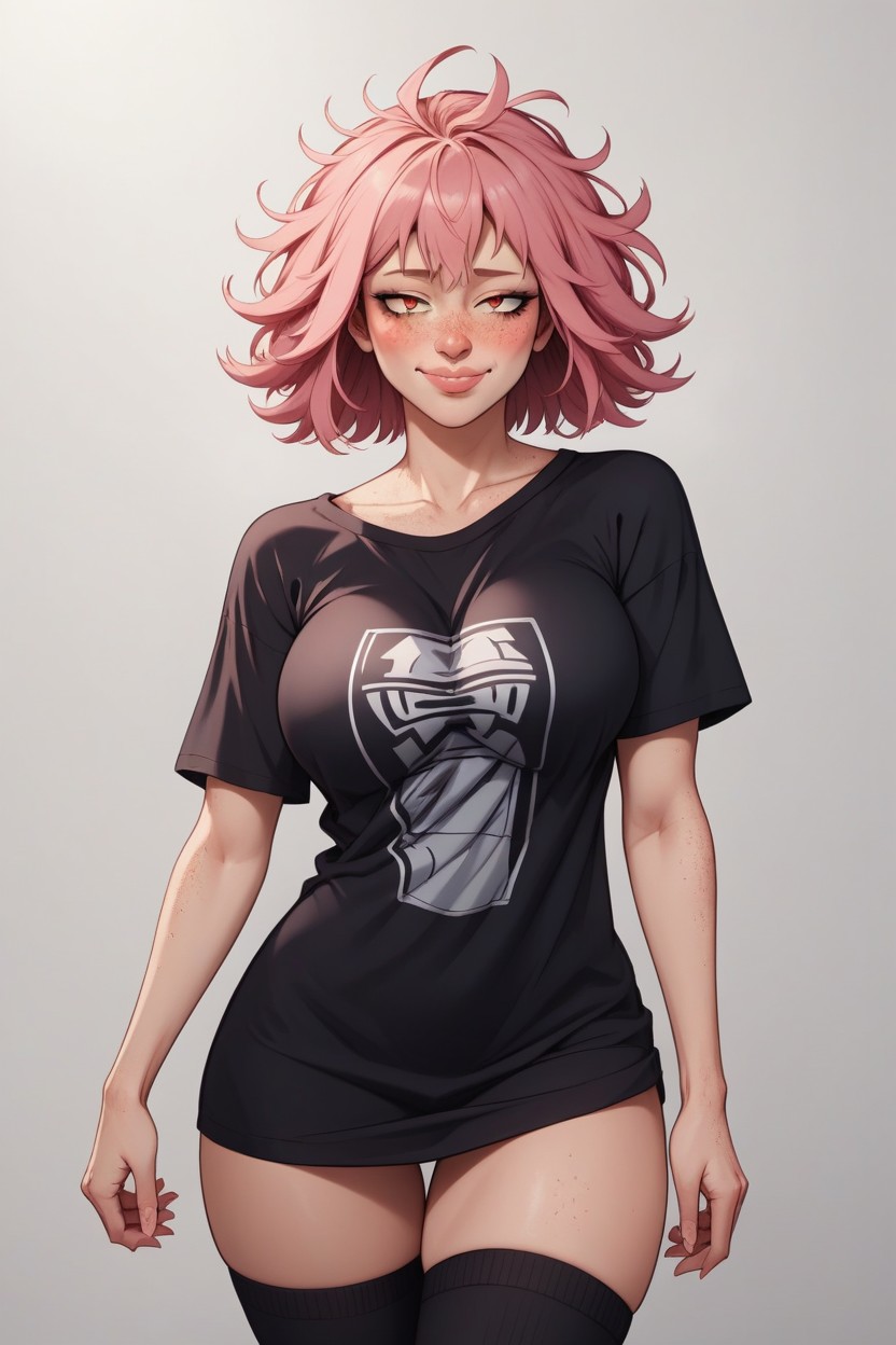 Oversized Solid Black Shirt, Pretty Face, Glossy Lips AI Porn